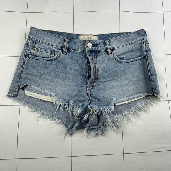 We the Free Denim Shorts Womens 26 Blue Distressed Cut Off Boho Button Fly Jean - Picture 1 of 9